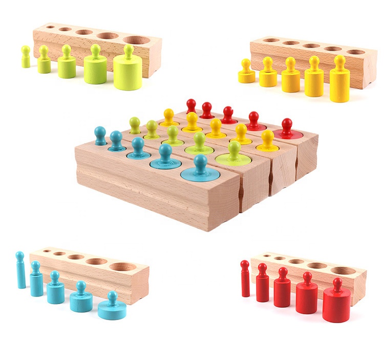 Montessori Wooden Knob Cylinders - Biblu box